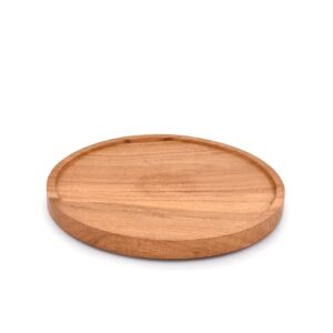 edhas round acacia wood serving tray decorative tray farmhouse candle holder tray for kitchen counter home décor (12" x 12" x 1")