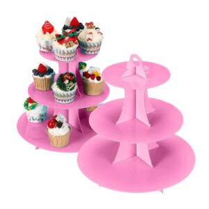 yldw 3-tier cupcake stand, cake stand holder, tiered diy cupcake stand tower for dessert table displays, birthday theme party favors decoration, floral tea party, 12" w x 12.8" h, pink