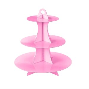 YLDW 3-Tier Cupcake Stand, Cake Stand Holder, Tiered DIY Cupcake Stand Tower for Dessert Table Displays, Birthday Theme Party Favors Decoration, Floral Tea Party, 12" W x 12.8" H, Pink