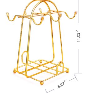 CHENP.HMC Home Storage Mug Hooks Stainless Steel Wire Rack Display Stand Service for Tea Cups,Bracket,Gold Metal Stand for Coffee Cups and Saucers.…