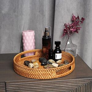 Round Rattan Serving Tray Decorative Woven Ottoman Trays for Coffee Table Natural Round Woven Tray (14 Inch)……