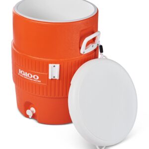 Igloo 10 Gallon Seat Top Water Jug With Cup Dispenser , Orange/White