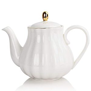 sweejar royal teapot, ceramic tea pot with removable stainless steel infuser, blooming & loose leaf teapot - 28 ounce(white)