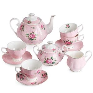 btat- floral tea set, tea cups (8oz), tea pot (38oz), creamer and sugar set, gift box, china tea set, tea sets for women, tea cups and saucer set, tea set for adults, 4 tea cups set