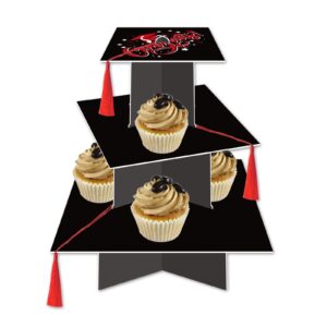 KALEFO Graduation Decorations 2024 Graduation Cap Cupcake Stand with Tassel Graduation Party Favors Table Decor Grad Party Supplies (Red)