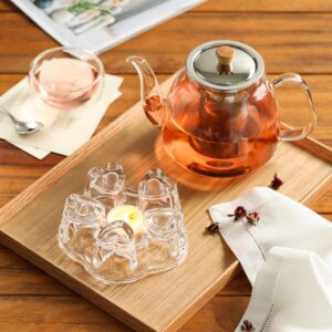 CNGLASS Glass Teapot with Infuser(37.5oz),Clear Glass Tea Kettle with Removable Stainless Steel Strainer,Stovetop Safe Glass Teapot for Blooming and Loose Leaf Tea