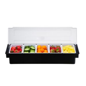 mukeen ice cooled condiment serving container-6 compartment chilled garnish tray bar caddy with hinged lid (6 compartments)