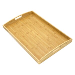 bam & boo - natural bamboo serving tray extra large rectangular with handles - for food, drinks, storage, decor, vanity, breakfast, parties, weddings, picnics(23.6” x 15” x 2.35”)