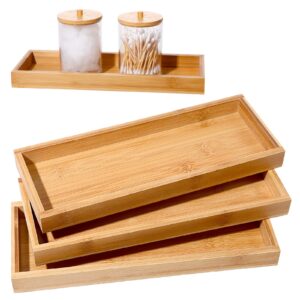 bamboo tea serving tray 3 pcs decorative multi use bathroom counter tray with edges bamboo vanity tray for dresser counter food coffee tea snack tissues candles, 11 x 4 inch