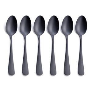 matte black dessert spoon, gogeili stainless steel satin finish 6.8-inch teaspoon coffee spoon set, service for 6, dishwasher safe