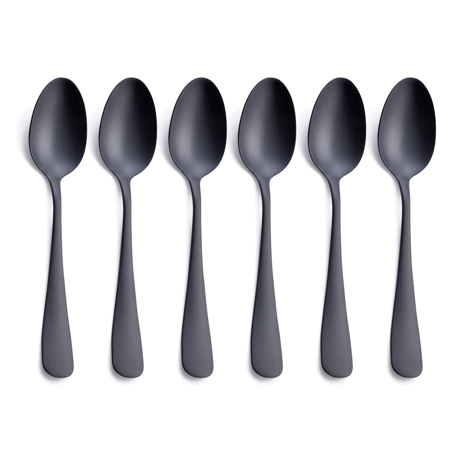 Matte Black Dessert Spoon, GoGeiLi Stainless Steel Satin Finish 6.8-inch Teaspoon Coffee Spoon Set, Service for 6, Dishwasher Safe