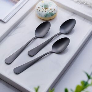 Matte Black Dessert Spoon, GoGeiLi Stainless Steel Satin Finish 6.8-inch Teaspoon Coffee Spoon Set, Service for 6, Dishwasher Safe