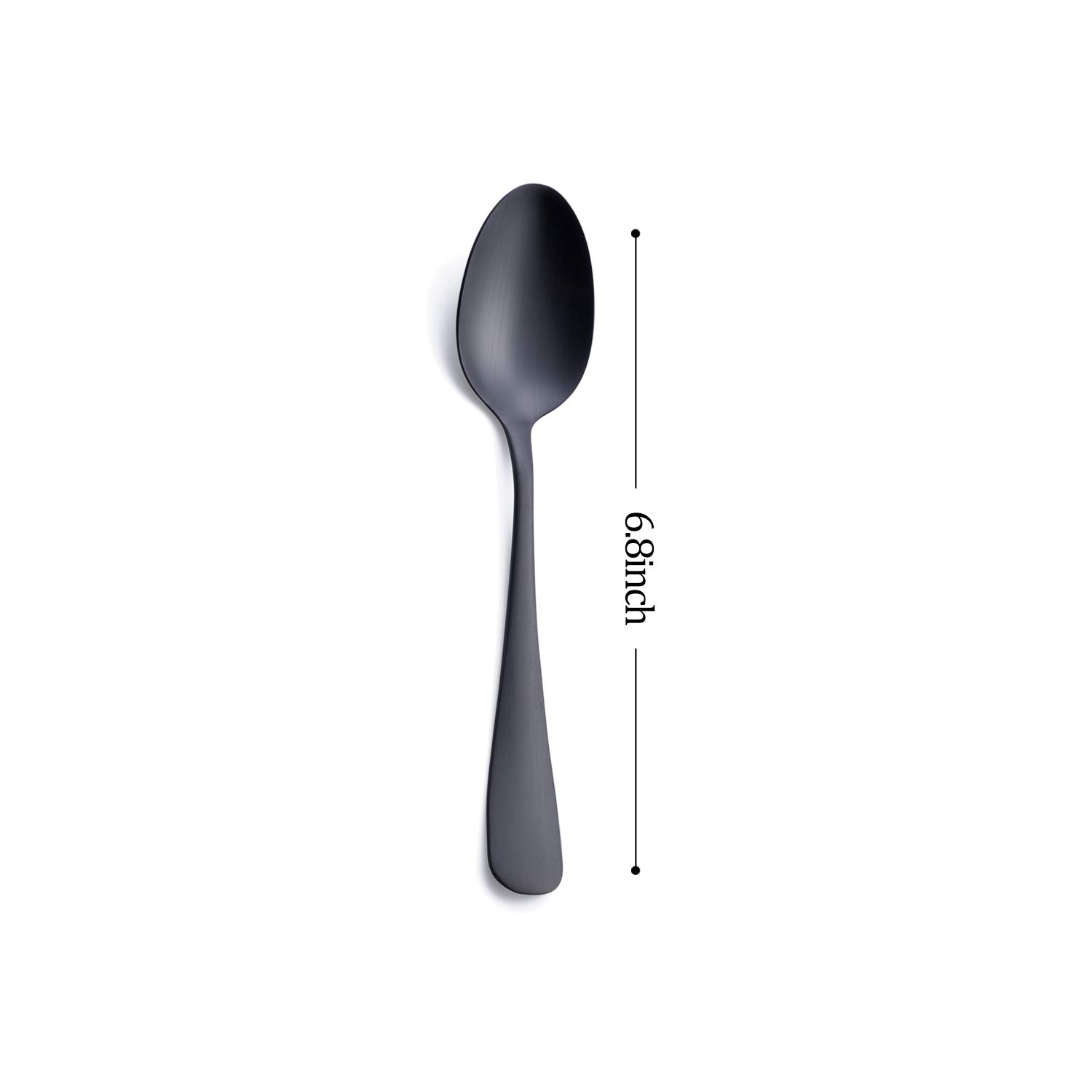 Matte Black Dessert Spoon, GoGeiLi Stainless Steel Satin Finish 6.8-inch Teaspoon Coffee Spoon Set, Service for 6, Dishwasher Safe