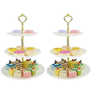 3-tier white gold plastic dessert stand pastry stand cake stand cupcake stand holder serving platter for party wedding home decor-large-set of 2