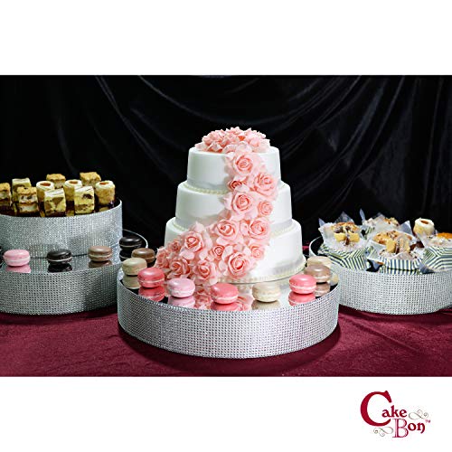 Cakebon Silver Cake Stands, Sturdy Lightweight Polystyrene Foam Silver Wedding Cake Stand with Faux Rhinestones, 16 Inch Cake Stand for Cakes and Pastries, Cake Stands for Party