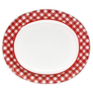 50 gingham oval plates paper 10" x 12" summer picnic bbq party supplies red and white checkered gingham large disposable platter for barbecue burger cookout serving tray baby shower birthday tableware