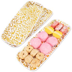 prestee disposable serving trays and platters for serving food, 3pk - gold serving tray, plastic serving trays for party, plastic serving platter, dessert trays for dessert table for christmas holiday