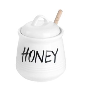 haotop porcelain honey jar with lid and honey dipper 12oz (white)
