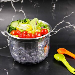 MorTime Ice Chilled Serving Bowl with Acrylic Ice Bowl Base, 20 OZ Cold Dip Salad Server Fruit Serving Dish for Dressing and More