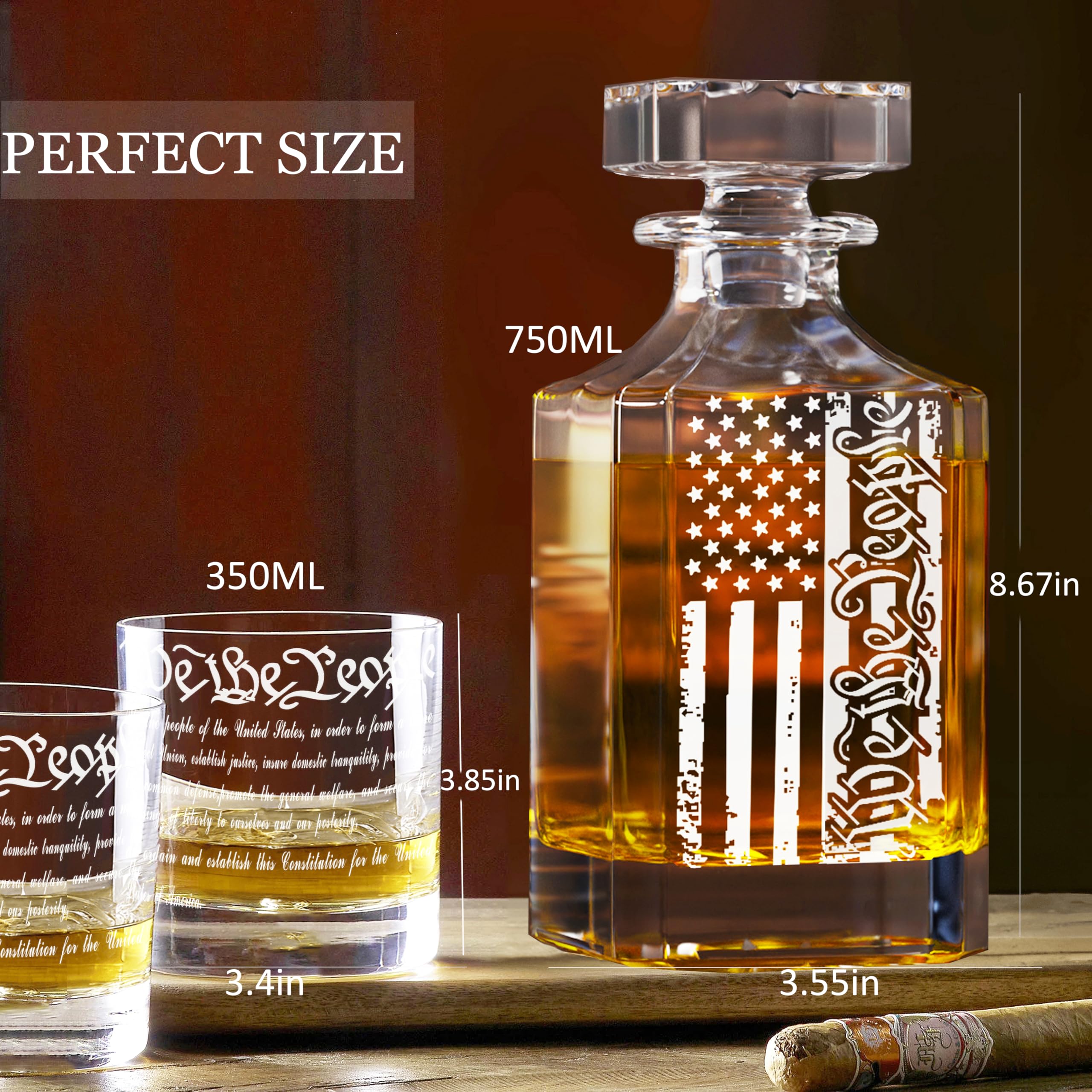 Whiskey Decanter Set for Men, We The People Decanter Set with Glasses, Engraved American Flag Decanter for Liquor Bourbon Gifts for Men Unique Birthday Father's Day Gifts for Men Dad