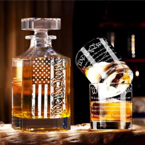 Whiskey Decanter Set for Men, We The People Decanter Set with Glasses, Engraved American Flag Decanter for Liquor Bourbon Gifts for Men Unique Birthday Father's Day Gifts for Men Dad