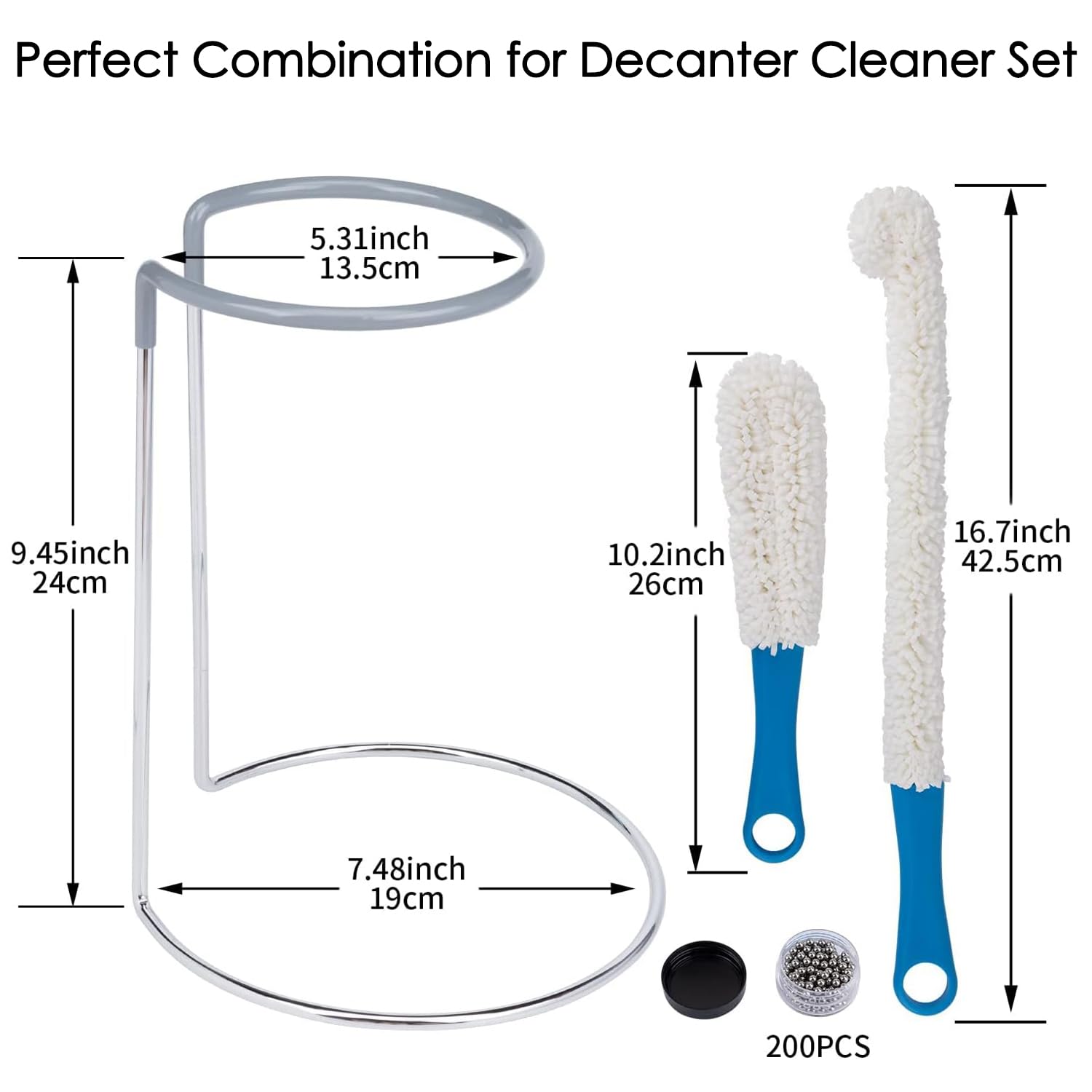 Wine Decanter Drying Stand with Rubber Coated Top to Prevent Scratches, Wine Decanter Drying Rack for Standard Large Wine Decanters, Decanter Cleaner Includes Cleaning Brush & Decanter Cleaning Beads