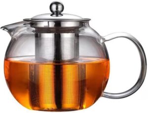 hkkais glass teapot with removable infuser stovetop & microwave safe borosilicate clear glass teapot (22oz)
