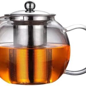 HKKAIS Glass Teapot with Removable Infuser Stovetop & Microwave Safe Borosilicate Clear Glass Teapot (22OZ)