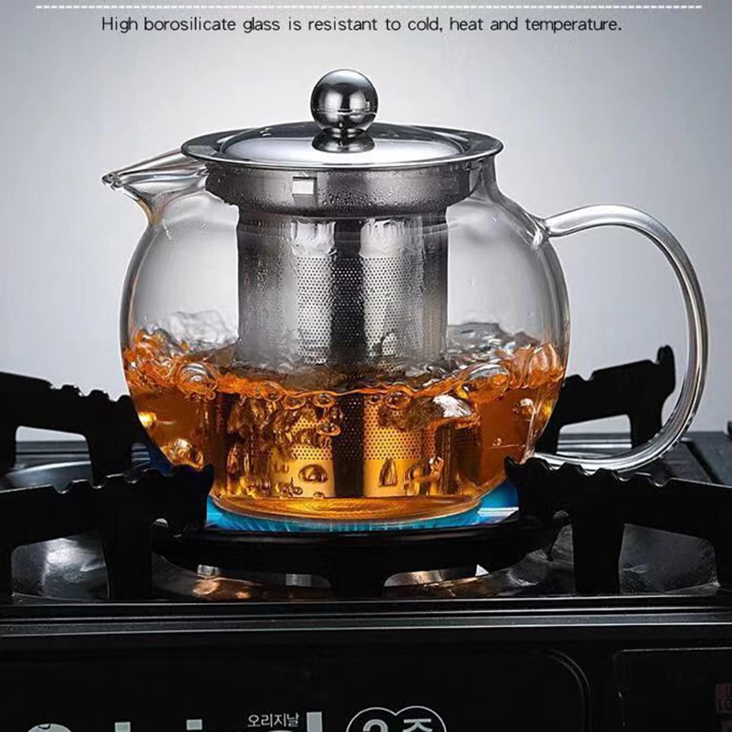 HKKAIS Glass Teapot with Removable Infuser Stovetop & Microwave Safe Borosilicate Clear Glass Teapot (22OZ)