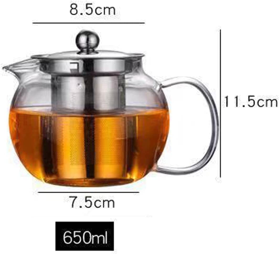 HKKAIS Glass Teapot with Removable Infuser Stovetop & Microwave Safe Borosilicate Clear Glass Teapot (22OZ)