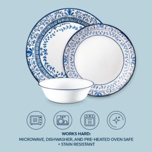 Corelle Vitrelle Glass Dinnerware Set, Chip & Crack Resistant Triple Layer Glass, 12-PC Dinnerware Set, Portofino