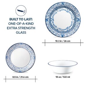 Corelle Vitrelle Glass Dinnerware Set, Chip & Crack Resistant Triple Layer Glass, 12-PC Dinnerware Set, Portofino