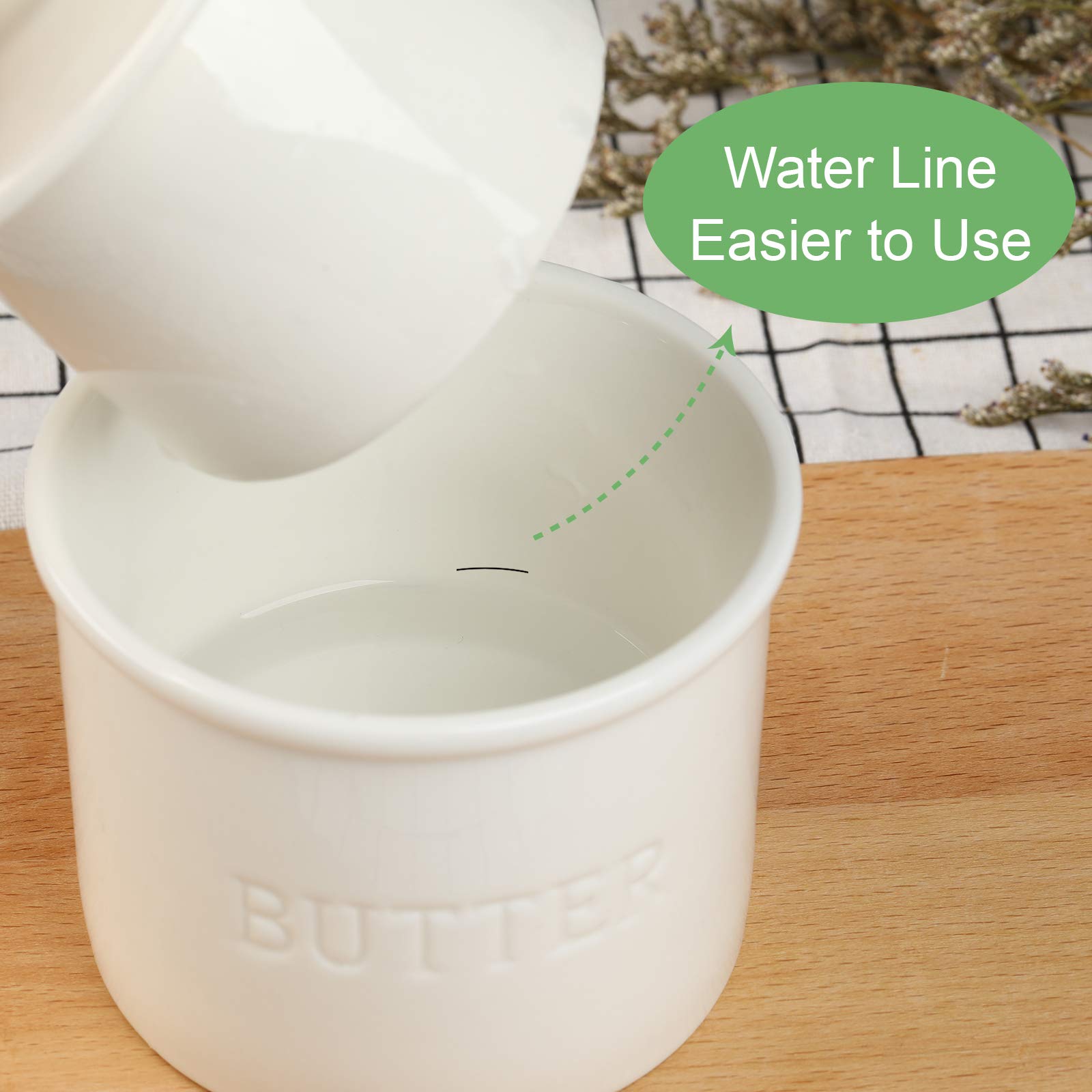 Warome Butter Crock, Butter Dish with Lid for Countertop, French Butter Keeper to Leave on Counter with Water Line, Ceramic Butter Holder for Fresh Spreadable Butter-White