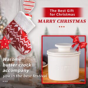 Warome Butter Crock, Butter Dish with Lid for Countertop, French Butter Keeper to Leave on Counter with Water Line, Ceramic Butter Holder for Fresh Spreadable Butter-White