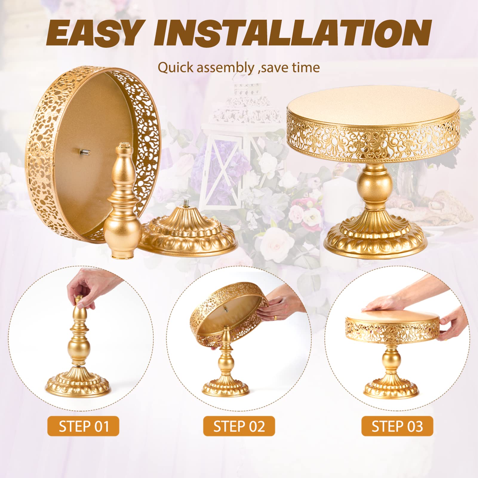 Tcomhk Gold Cake Stand Set-3 Pcs Gold Cupcake Stand-Gold Dessert Table Display Set Table Decoration Display Tower Plate for Baby Shower, Wedding, Birthday Party, Chrismas Celebration