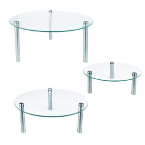 FESTLOVE 3 Pcs Round Tempered Glass Cake Stands Set 8 10 13 Inch Cupcake Display Stand Plate for Dessert Table Serving Platter