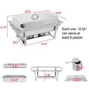 ROVSUN 8 Qt 2 Pack Full Size Stainless Steel Chafing Dishes Buffet Set, NSF Silver Rectangular Catering Chafer Warmer Set with Trays Pan Lid Folding Frame Stand for Kitchen Party Banquet Dining