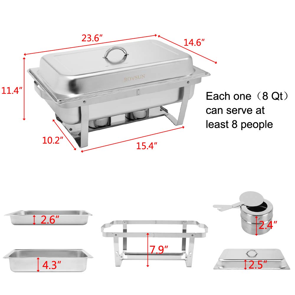 ROVSUN 8 Qt 2 Pack Full Size Stainless Steel Chafing Dishes Buffet Set, NSF Silver Rectangular Catering Chafer Warmer Set with Trays Pan Lid Folding Frame Stand for Kitchen Party Banquet Dining