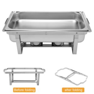 ROVSUN 8 Qt 2 Pack Full Size Stainless Steel Chafing Dishes Buffet Set, NSF Silver Rectangular Catering Chafer Warmer Set with Trays Pan Lid Folding Frame Stand for Kitchen Party Banquet Dining