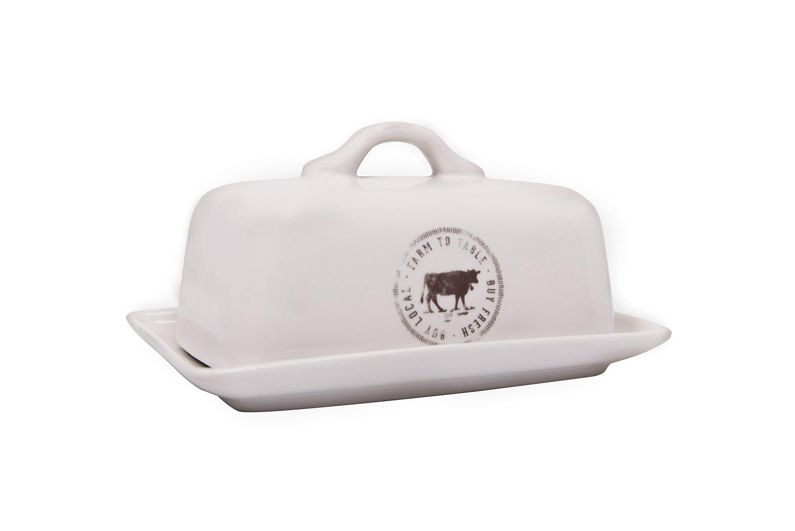 Stoneware Butter Dish with Cow Decal