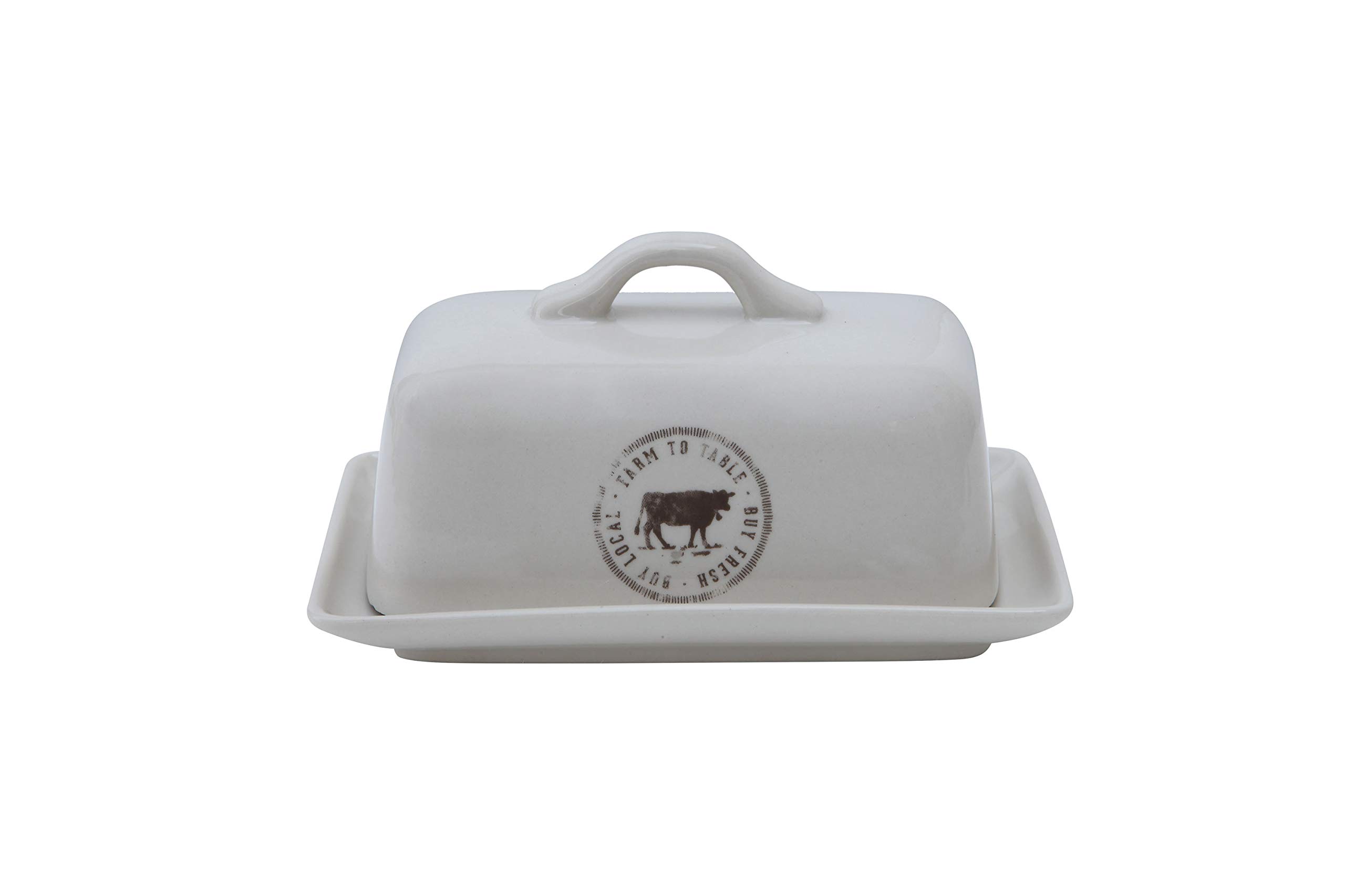 Stoneware Butter Dish with Cow Decal