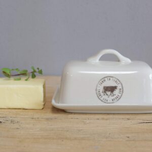 Stoneware Butter Dish with Cow Decal