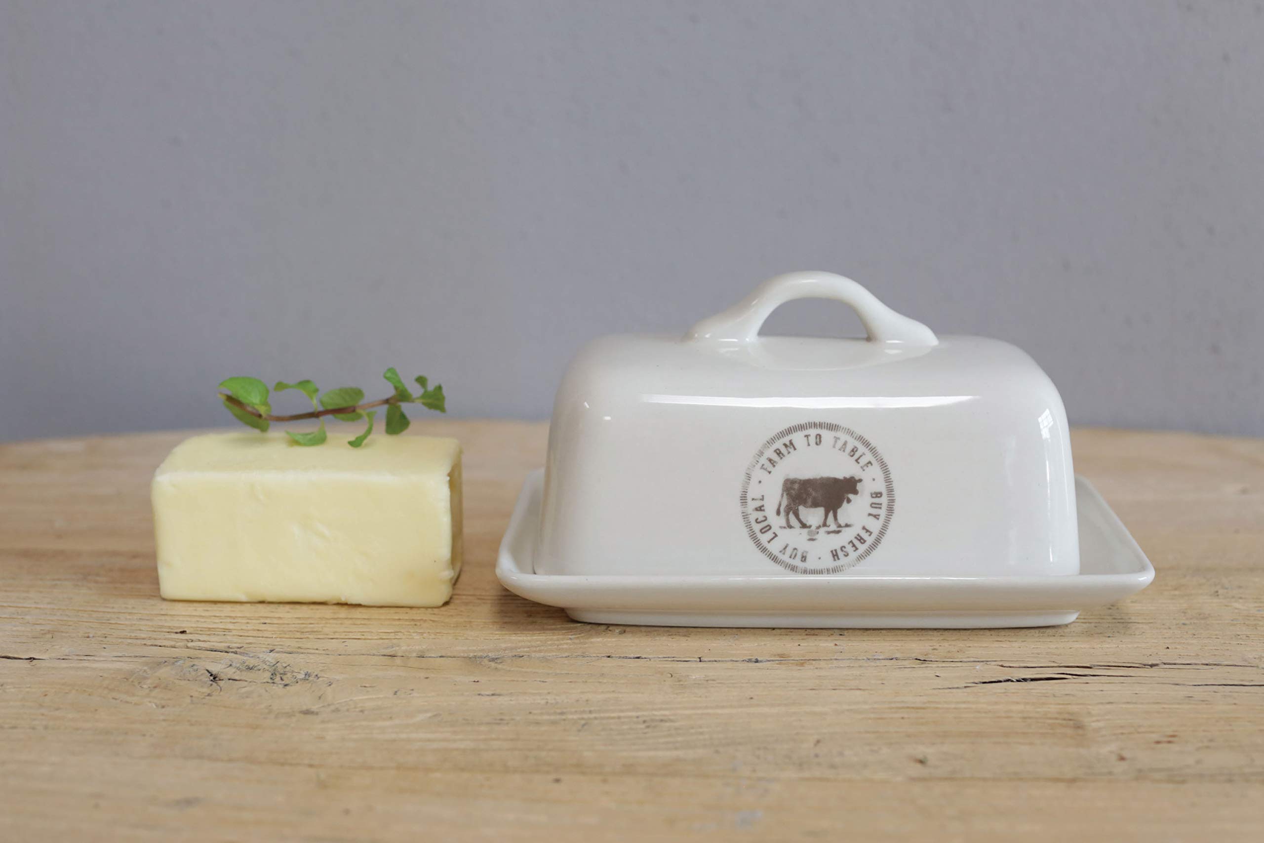 Stoneware Butter Dish with Cow Decal