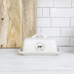 Stoneware Butter Dish with Cow Decal