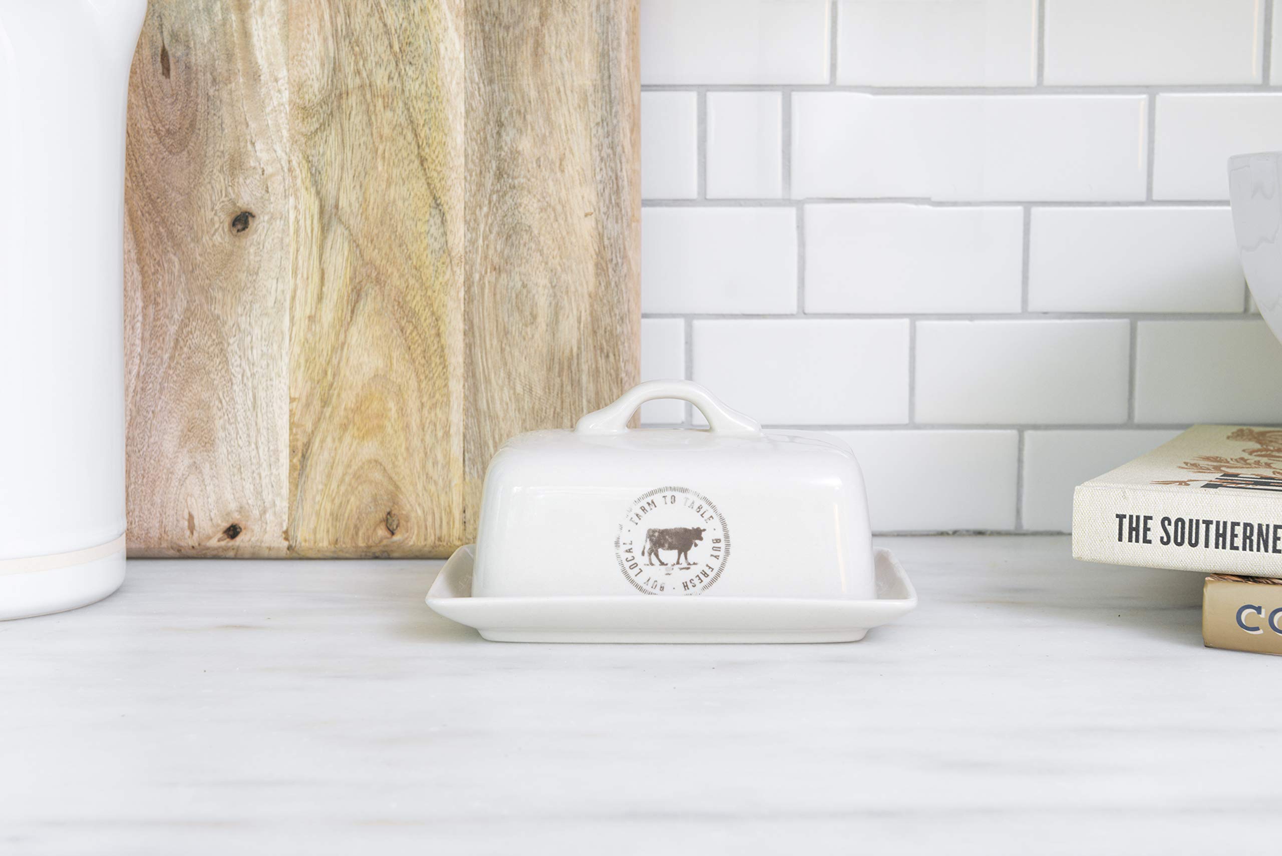 Stoneware Butter Dish with Cow Decal