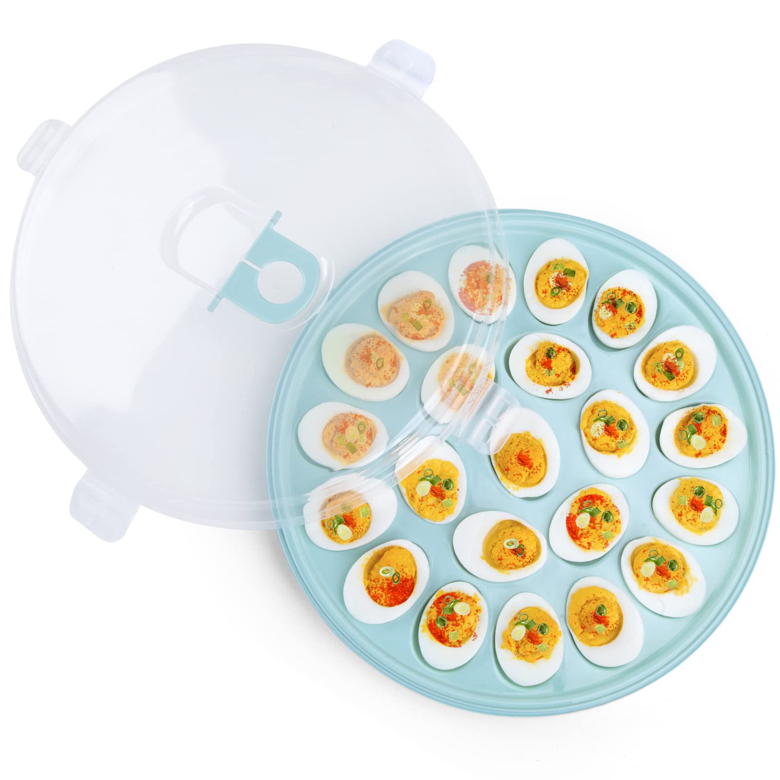 HAKSEN Deviled Egg Tray with Lid, Deviled Egg Platter Container Carrier 22 Slots for Refrigerator Home Kitchen Supplies