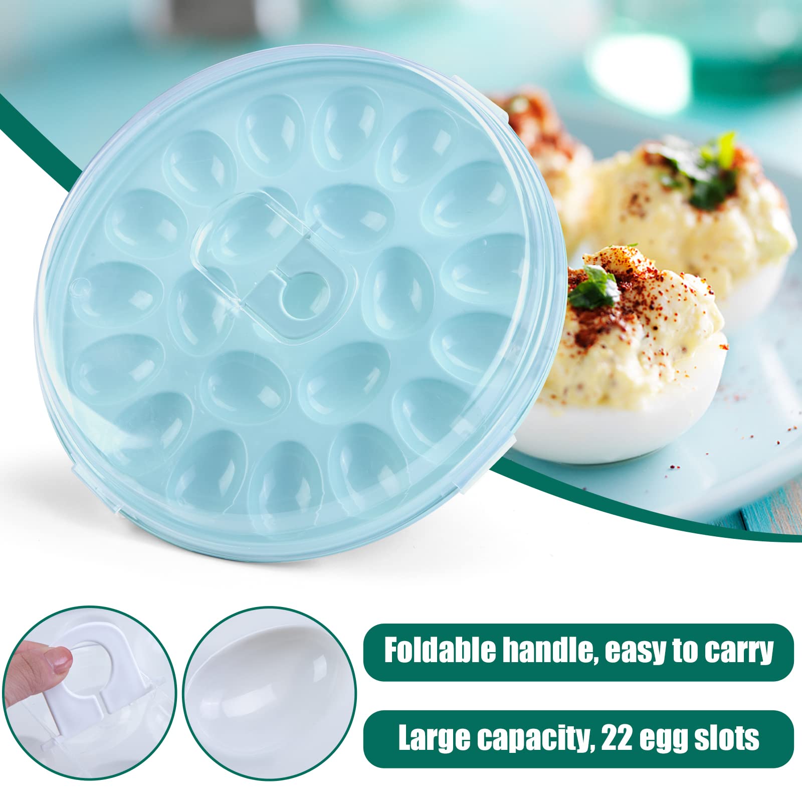 HAKSEN Deviled Egg Tray with Lid, Deviled Egg Platter Container Carrier 22 Slots for Refrigerator Home Kitchen Supplies