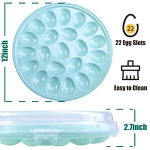 HAKSEN Deviled Egg Tray with Lid, Deviled Egg Platter Container Carrier 22 Slots for Refrigerator Home Kitchen Supplies