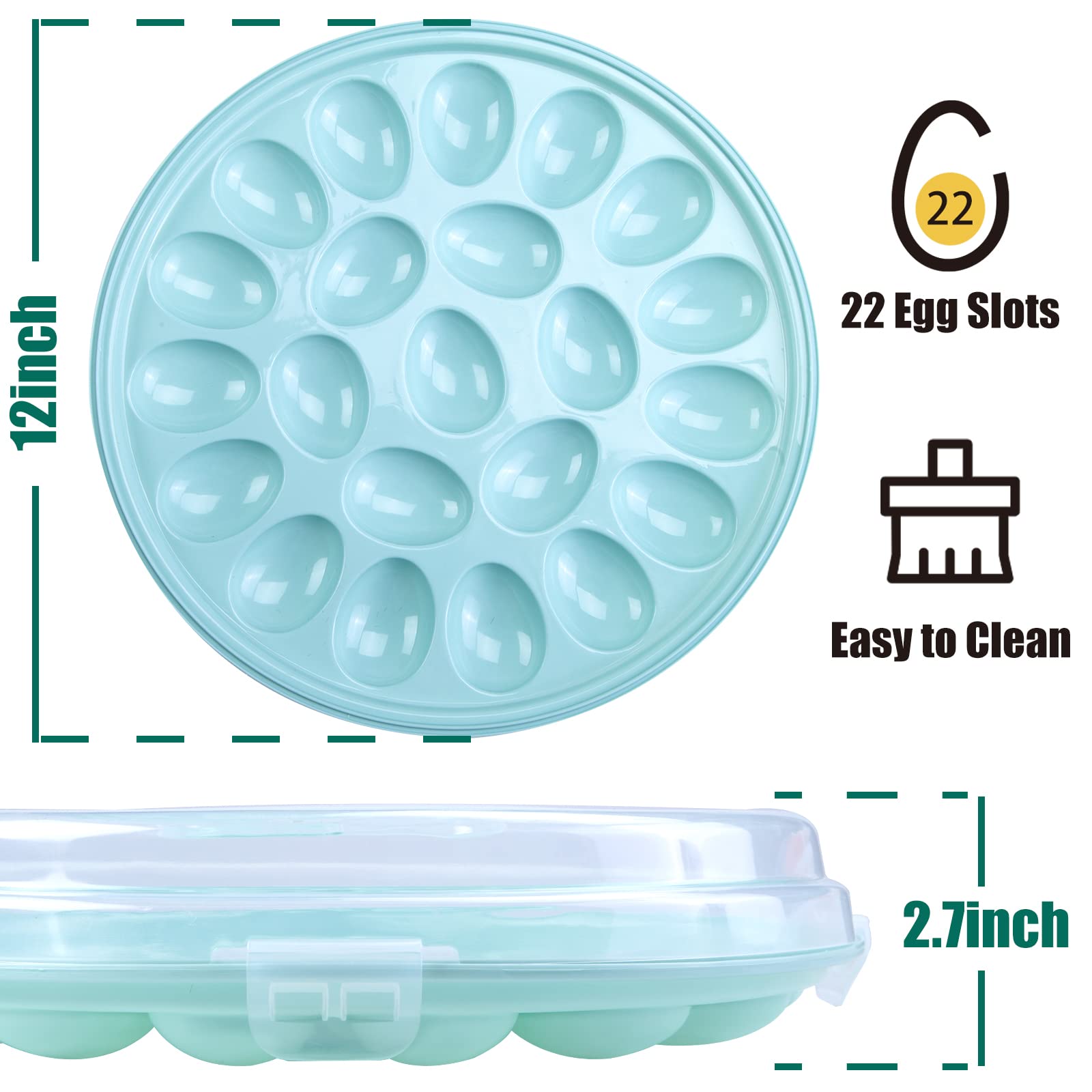 HAKSEN Deviled Egg Tray with Lid, Deviled Egg Platter Container Carrier 22 Slots for Refrigerator Home Kitchen Supplies