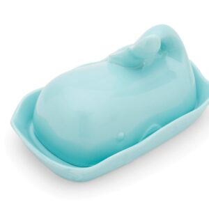 Fox Run Whale Ceramic Butter Dish with Lid, 7", Aqua Blue